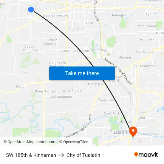 SW 185th & Kinnaman to City of Tualatin map