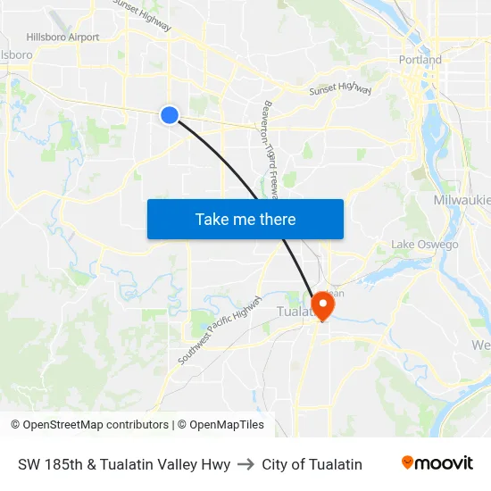 SW 185th & Tualatin Valley Hwy to City of Tualatin map