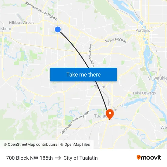 700 Block NW 185th to City of Tualatin map