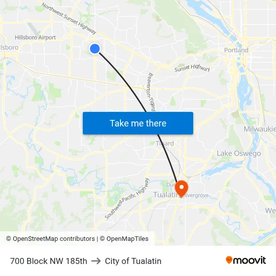 700 Block NW 185th to City of Tualatin map