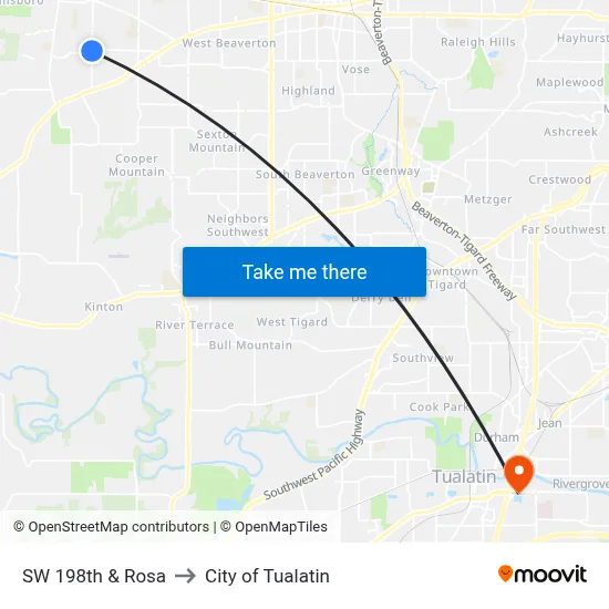 SW 198th & Rosa to City of Tualatin map