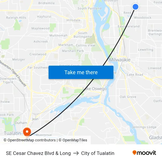 SE Cesar Chavez Blvd & Long to City of Tualatin map