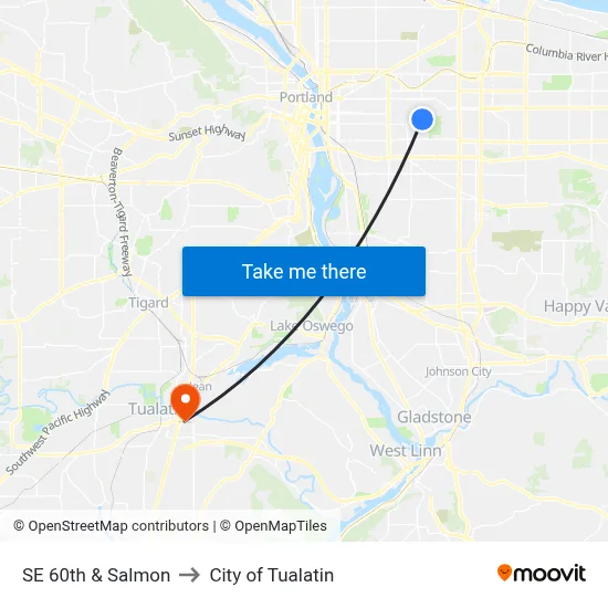 SE 60th & Salmon to City of Tualatin map