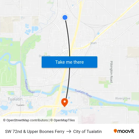 SW 72nd & Upper Boones Ferry to City of Tualatin map