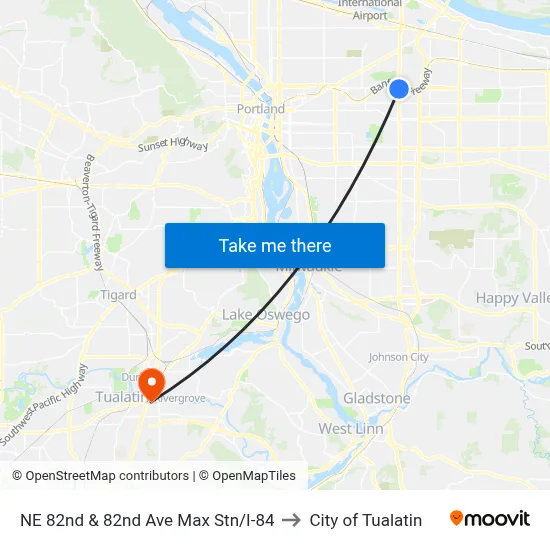 NE 82nd & 82nd Ave Max Stn/I-84 to City of Tualatin map