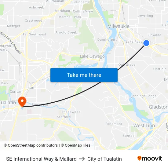 SE International Way & Mallard to City of Tualatin map