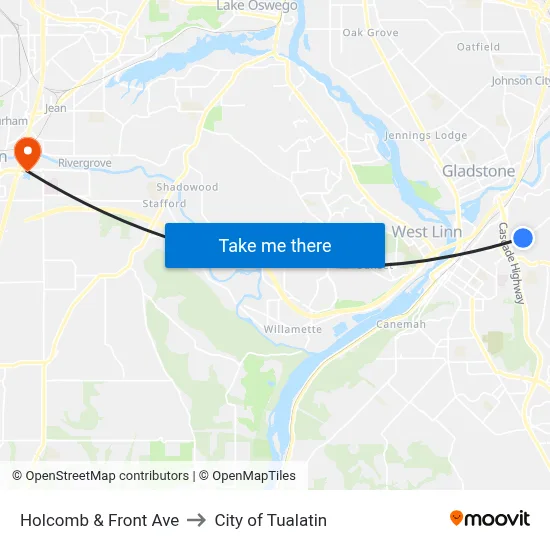 Holcomb & Front Ave to City of Tualatin map