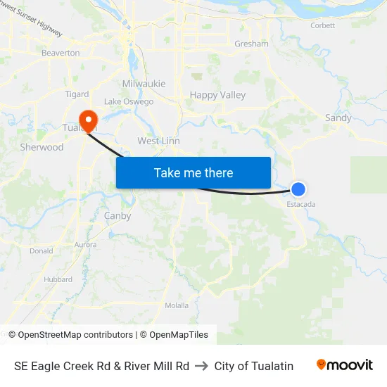 SE Eagle Creek Rd & River Mill Rd to City of Tualatin map