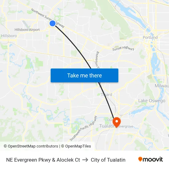 NE Evergreen Pkwy & Aloclek Ct to City of Tualatin map