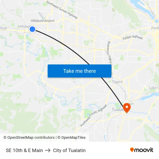 SE 10th & E Main to City of Tualatin map