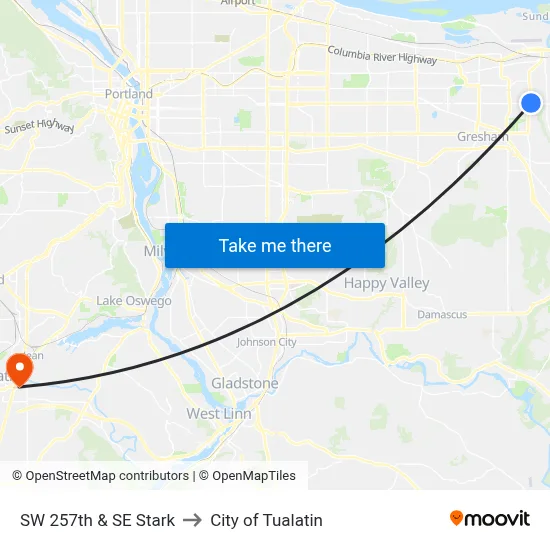 SW 257th & SE Stark to City of Tualatin map