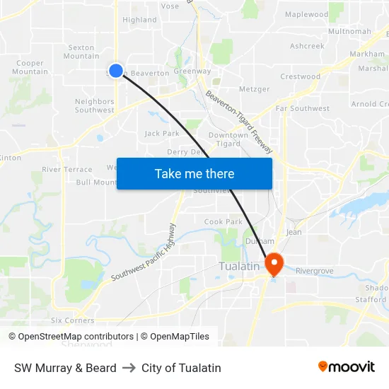 SW Murray & Beard to City of Tualatin map