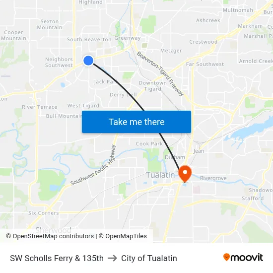 SW Scholls Ferry & 135th to City of Tualatin map