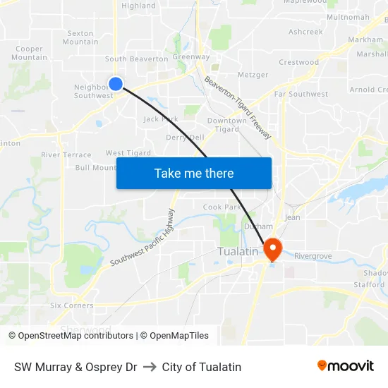 SW Murray & Osprey Dr to City of Tualatin map