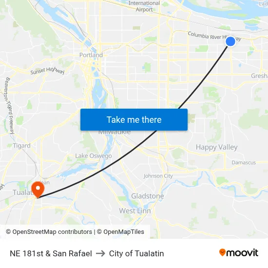 NE 181st & San Rafael to City of Tualatin map