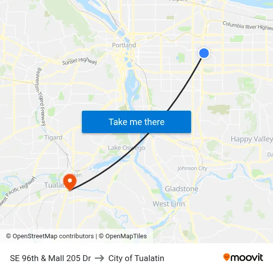 SE 96th & Mall 205 Dr to City of Tualatin map