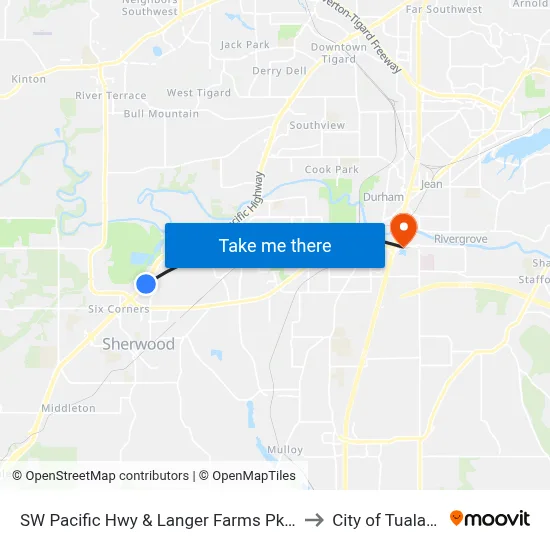 SW Pacific Hwy & Langer Farms Pkwy to City of Tualatin map