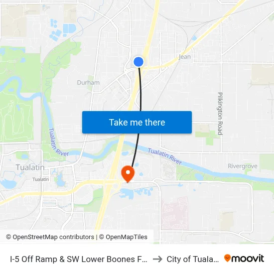 I-5 Off Ramp & SW Lower Boones Ferry to City of Tualatin map