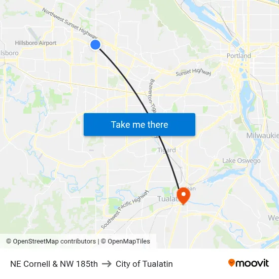 NE Cornell & NW 185th to City of Tualatin map