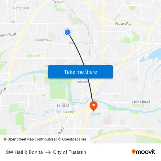 SW Hall & Bonita to City of Tualatin map