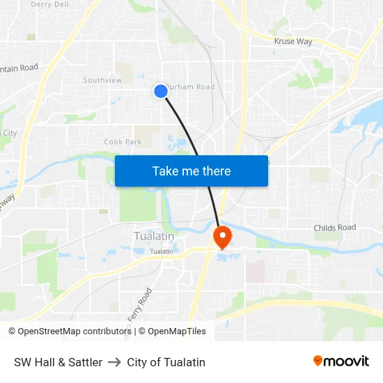 SW Hall & Sattler to City of Tualatin map