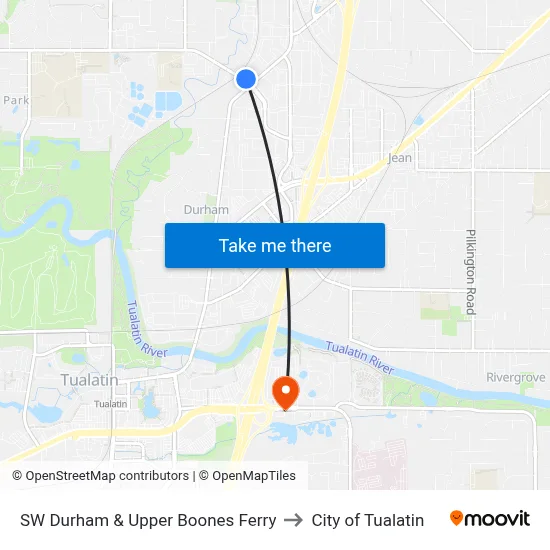 SW Durham & Upper Boones Ferry to City of Tualatin map