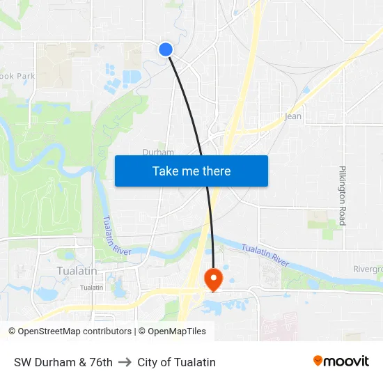 SW Durham & 76th to City of Tualatin map