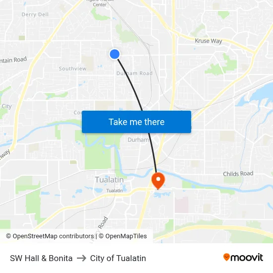 SW Hall & Bonita to City of Tualatin map