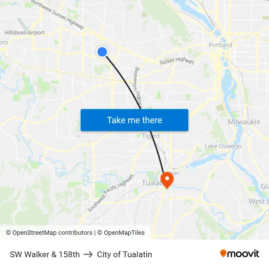 SW Walker & 158th to City of Tualatin map