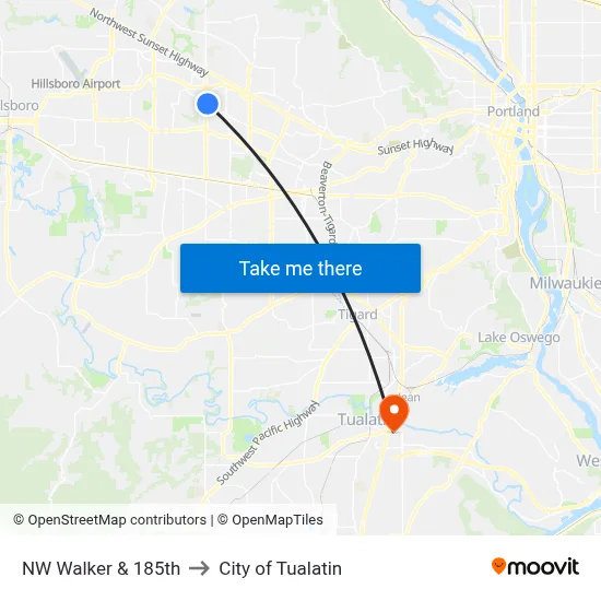 NW Walker & 185th to City of Tualatin map