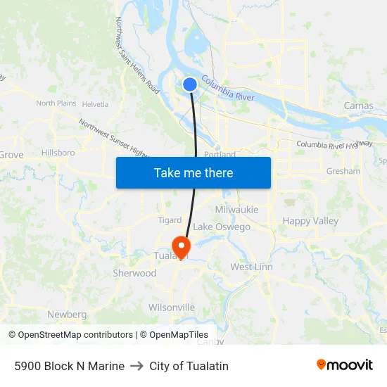 5900 Block N Marine to City of Tualatin map