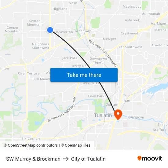 SW Murray & Brockman to City of Tualatin map