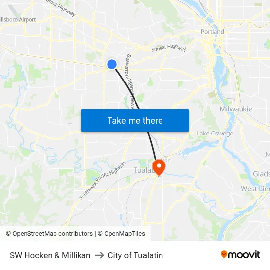SW Hocken & Millikan to City of Tualatin map