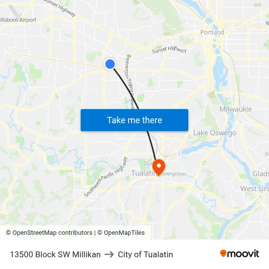 13500 Block SW Millikan to City of Tualatin map