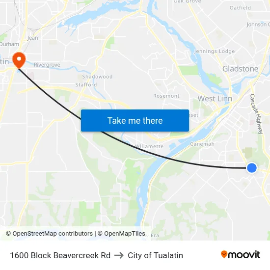 1600 Block Beavercreek Rd to City of Tualatin map