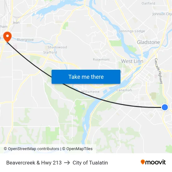 Beavercreek & Hwy 213 to City of Tualatin map
