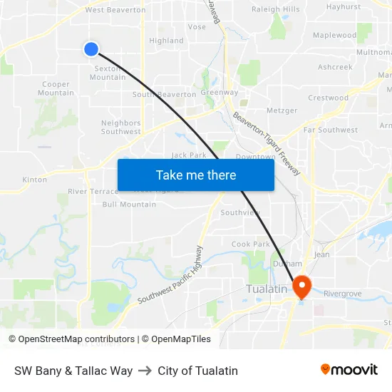SW Bany & Tallac Way to City of Tualatin map