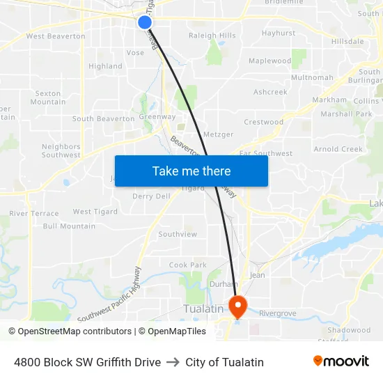 4800 Block SW Griffith Drive to City of Tualatin map