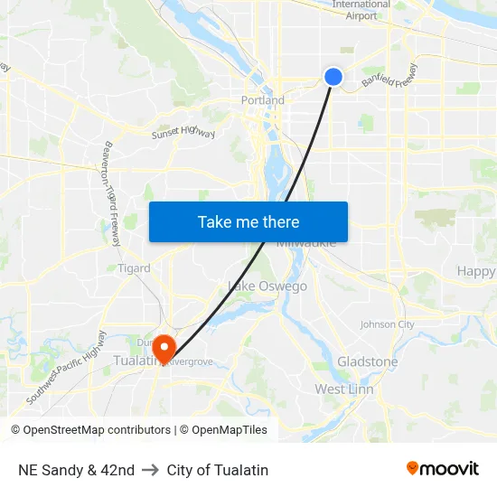 NE Sandy & 42nd to City of Tualatin map