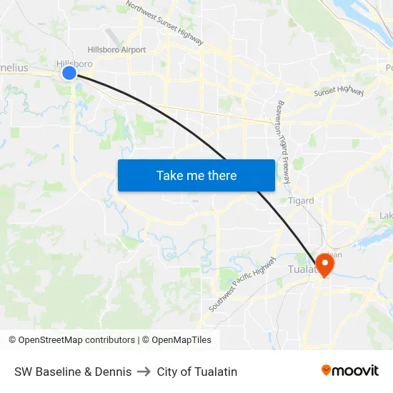 SW Baseline & Dennis to City of Tualatin map