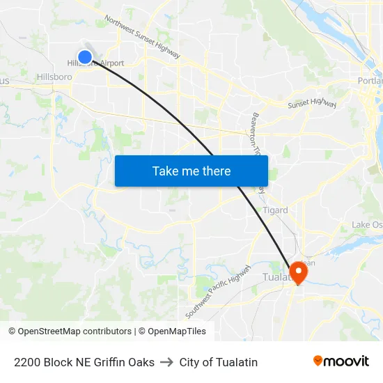2200 Block NE Griffin Oaks to City of Tualatin map
