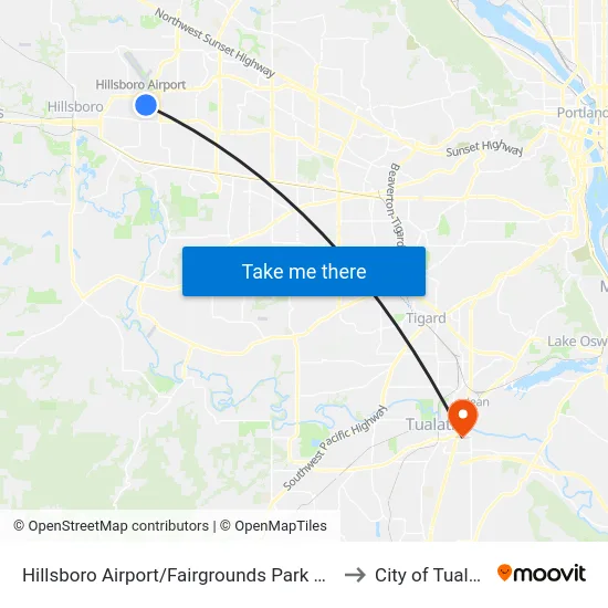 Hillsboro Airport/Fairgrounds Park & Ride to City of Tualatin map