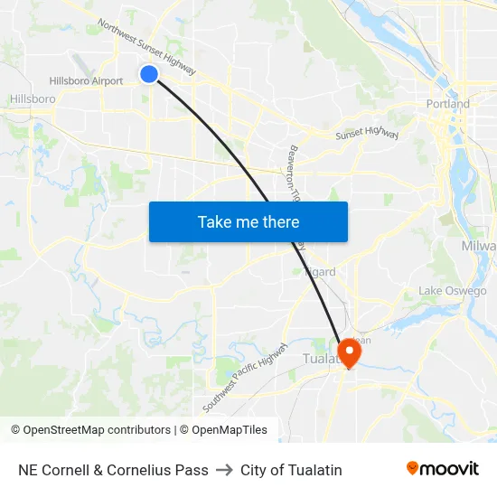 NE Cornell & Cornelius Pass to City of Tualatin map