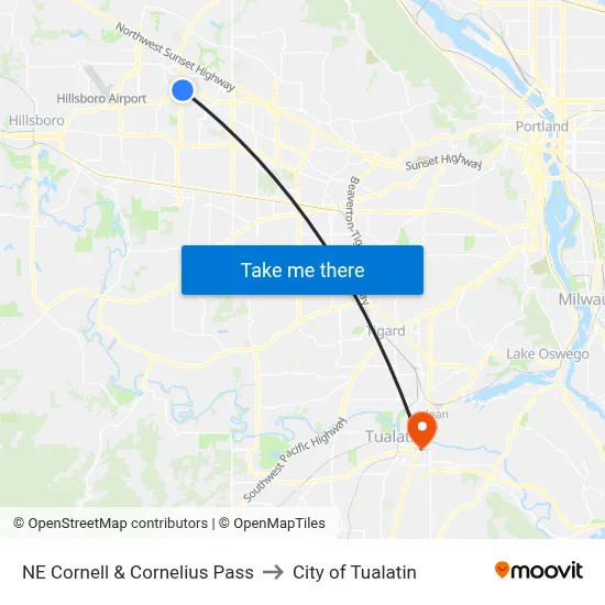 NE Cornell & Cornelius Pass to City of Tualatin map