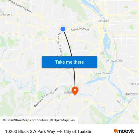 10200 Block SW Park Way to City of Tualatin map