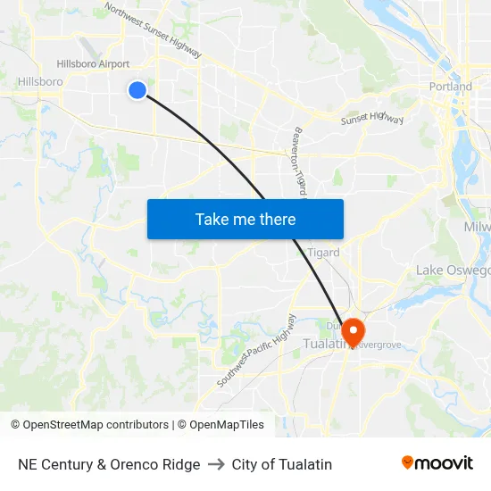 NE Century & Orenco Ridge to City of Tualatin map