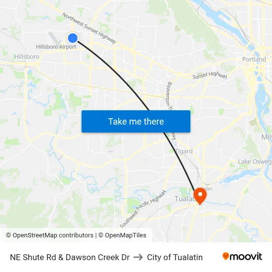 NE Shute Rd & Dawson Creek Dr to City of Tualatin map