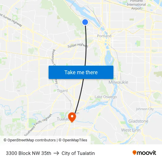 3300 Block NW 35th to City of Tualatin map