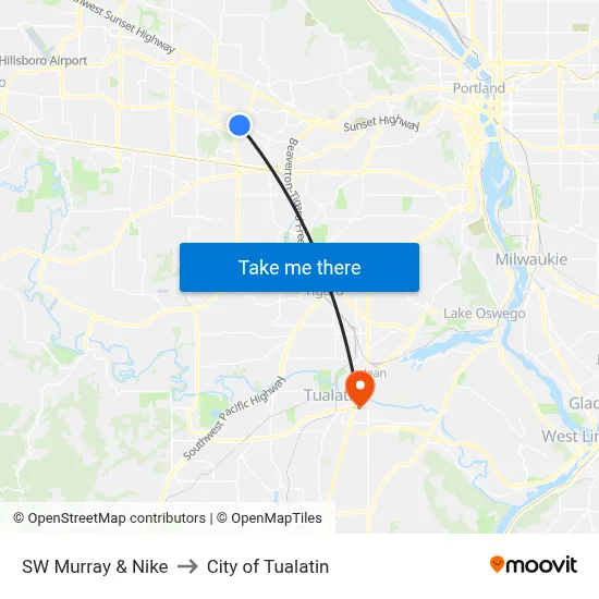 SW Murray & Nike to City of Tualatin map