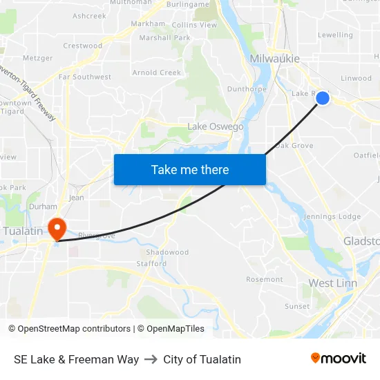 SE Lake & Freeman Way to City of Tualatin map